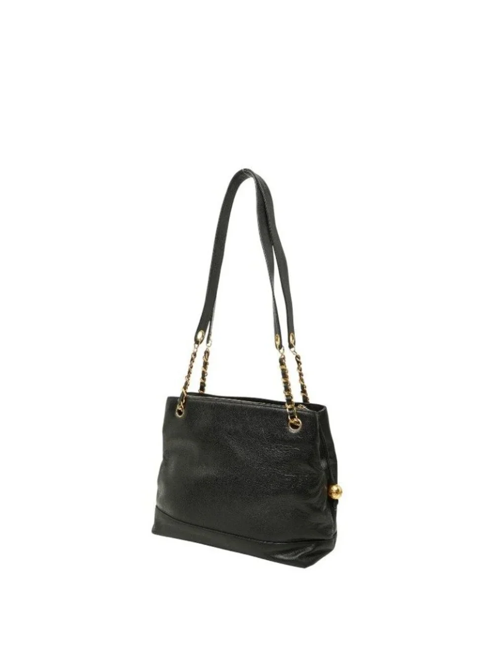 Chanel CC Logo Chain Tote Shoulder Bag Black Caviar Leather